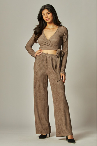 Conjunto Set Crop Top Y Pantalón Plisado