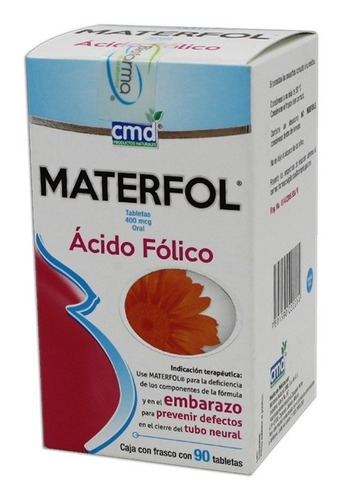 Materfol / Ácido Fólico / Frasco C/90 Tabletas Cmd Sabor Ácido Fólico