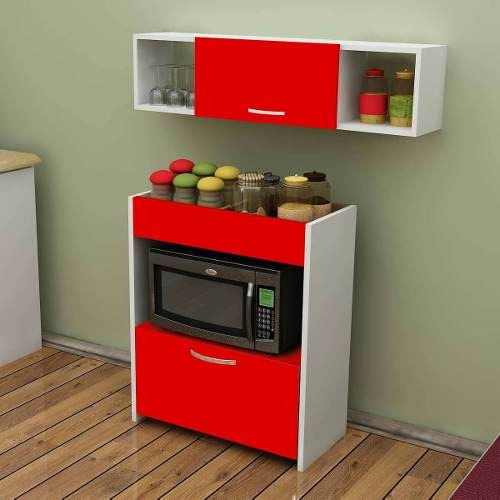 Mueble De Cocina Alacena Despensero Porta Microondas Ec008 Color Rojo