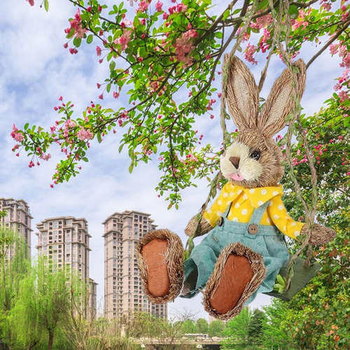 Para Conejo De Paja Animal Crafts Swing Bunny Figurilla