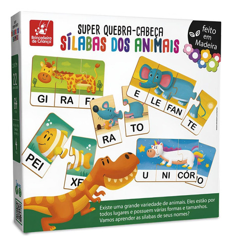 Super Quebra-cabeça Sílabas Dos Animais Educativo 82 Peças