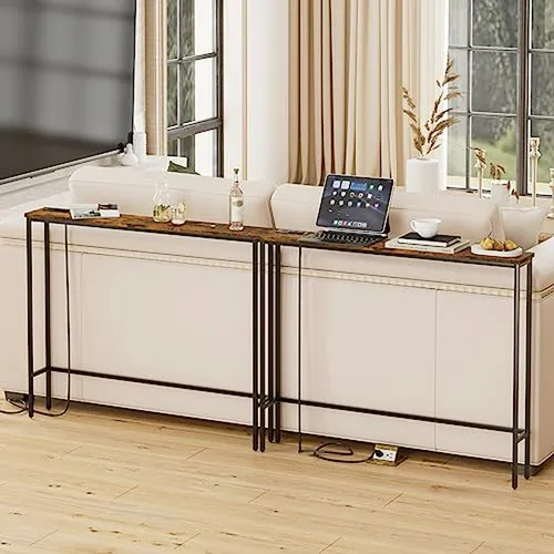 Mesa Consola Estrecha 5 9 Con Enchufe, Moderna Y Elegante