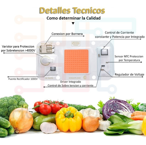 Imagen 4 de 10 de Yxo Led Cob Dob 50w Grow Full Spectrum Cultivo 220v Bornera