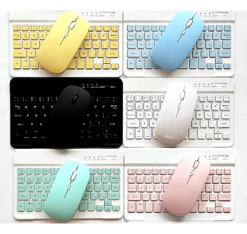 Kit Teclado Mouse S/ Fio Recarregável Bluetooth Pc Tablet Mouse Branco Teclado Branco