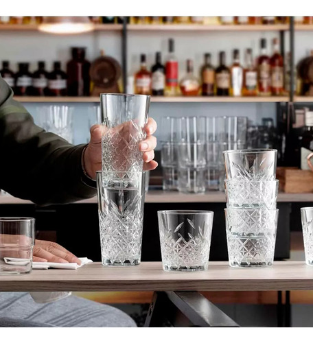 Set X6 Vaso Alto Vidrio Pasabahce Timeless Labrado 360 Cc Color Transparente