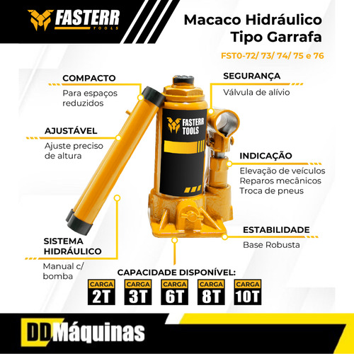 Macaco Hidráulico Garrafa 8t Fasterr + Chave De Roda
