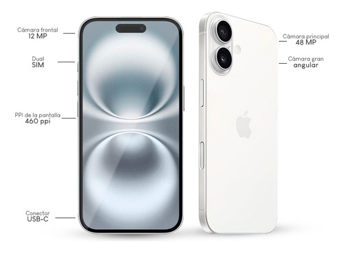 Celular Apple iPhone 16 128 Gb Blanco + Regalo Audífonos Bluetooth