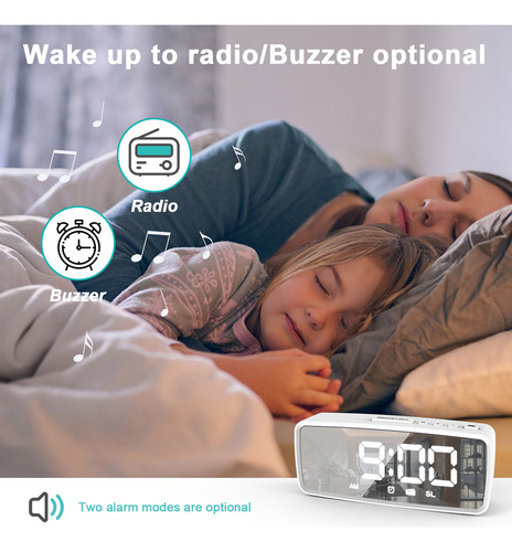 Reloj Despertador Digital, Pantalla Led Con Espejo De 5.1 Pu