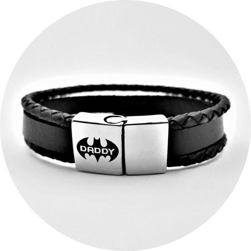 Imagen 4 de 8 de Pulsera Acero Y Piel Broche Magnético Grabado Láser M1156