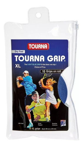 10 Overgrips Tornagrips Dry Feel XL Tourna Color Azul