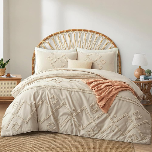 Oli Anderson Beige Queen Edredón Set Jacquard Bedding Set Qu