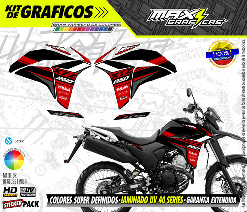 Calcomanias Xtz 250  Edicion Lander Brasil  Negro Rojo 