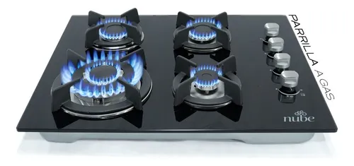 comprar Parrilla A Gas 4 Quemadores Empotrable Negra Cristal Templado Premium Color Negro Nube