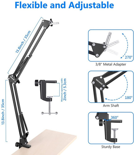 Imagen 2 de 8 de Soporte Para Micrófono Brazo Tijera Ajustable