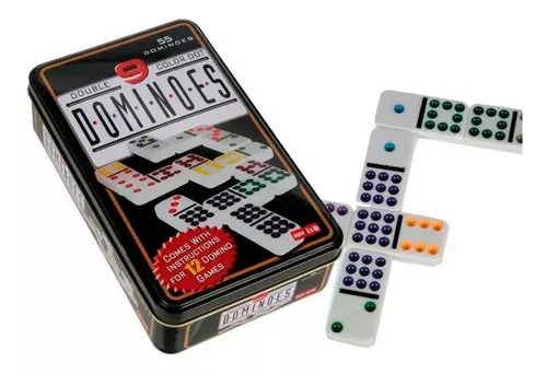 Domino 55 Fichas Color Doble 9 Juego Mesa Caja Metalica