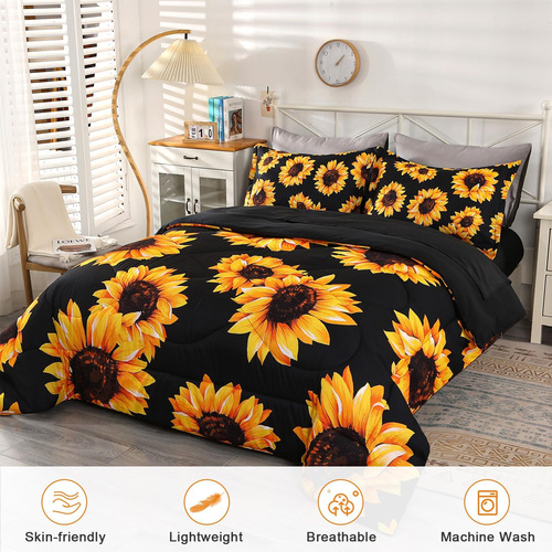 Wowelife Juego De Edredón Queen De Girasol, Juego De Cama De