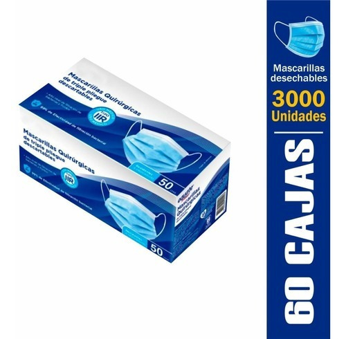 Embalaje De Mascarilla Desechable Color Celeste X 60 Cajas