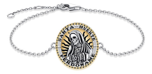 Yafeini Pulsera De Santa Muerte Plata De Ley 925 Joyería Con