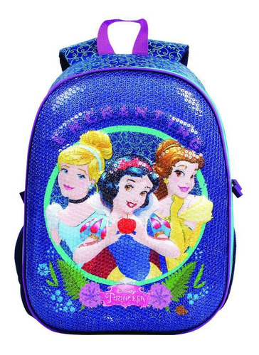 Mochila Princesas Disney 3d Paete Azul 52131