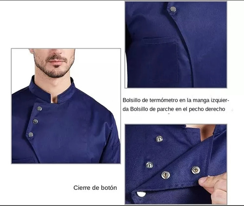 Traje De Chef De Manga Larga, Camisa + Sombrero + Delantal