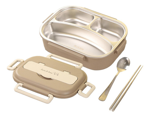 Bento Box Fácil De Limpiar 1l Con Cubiertos Caqui