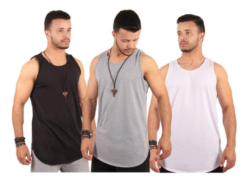 Kit Com 3 Camiseta Blusa Regata Camisa Masculina Longline