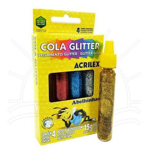 Cola Glitter Acrilex 15g Caixa C/ 4 Cores