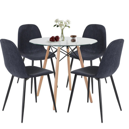 Homemake Furniture Comedor 4 Sillas Azul Oscuro, Minimalista Color Azul oscuro Diseño de la tela de las sillas Rayado