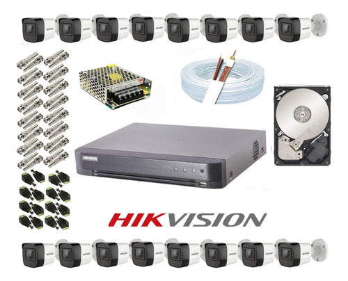 Kit 16 Câmeras 1080p E Dvr Hikvision 16 Canais 1080p 2mp 