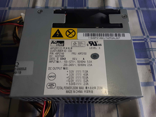 Ibm - Fuente De Poder 200 Watts - Acbel Api2pc23 ( Pull Out)