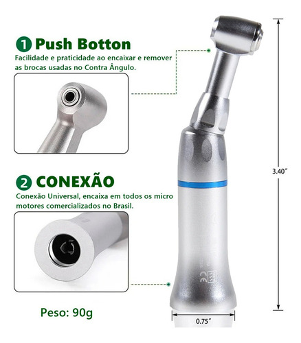 Contra Ângulo 1:1 Push Botton Rolamentos Nsk Cor Prateado