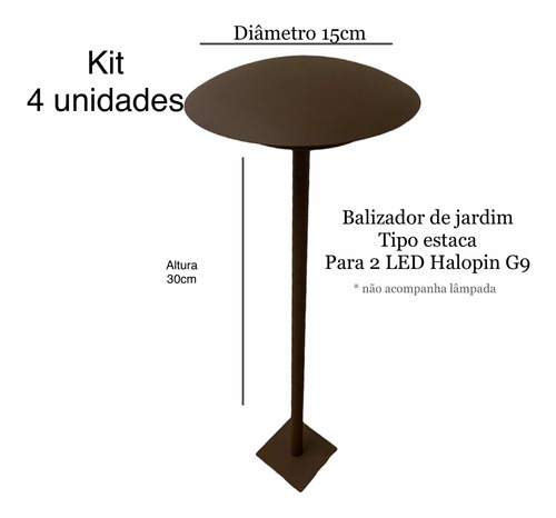 4 Balizador Jardim Tipo Estaca 30cm Altura Marrom P/ Led G9