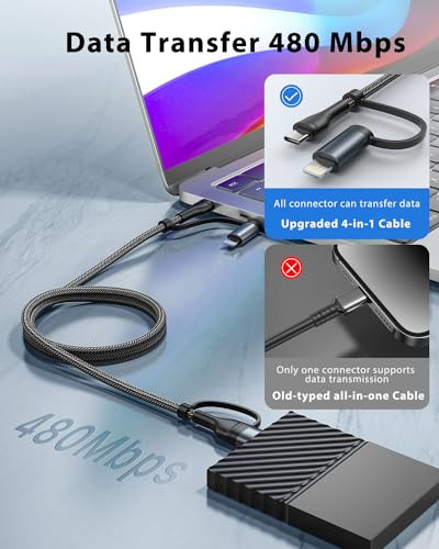 Cable De Carga 4 En 1 Adaptador Usb C Iluminado A Usb C 60 W