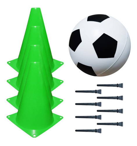Kit 4 Cones E Bola De Vinil Treino De Futebol Infantil Verde