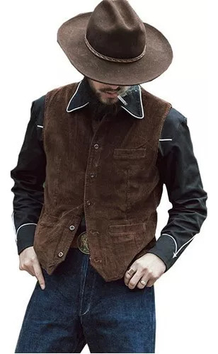 Chaleco De Pana Para Hombre Western Cowboy Brown Cue