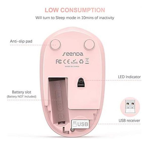 Mouse Seenda Wireless 2,4g/rosa Y Blanco