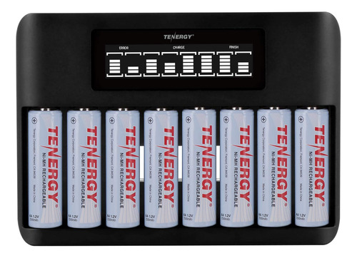 Tenergy Tn480u - Cargador Rapido Con Pantalla Lcd De 8 Bahia