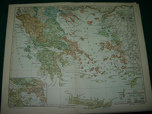 Litografia Antigua Grabado Alemania Año 1890 Mapa Grecia 1