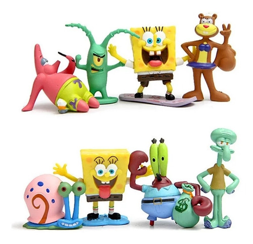 Bob Esponja Set Mini Figuras 8 Personajes Colección Decoraci