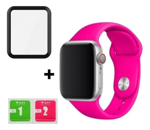 Pulseira Para Apple Watch Serie 8 + Película 3d 41mm 45mm Cor Rosa-Pink Largura 45 mm