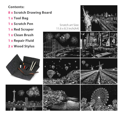 Scratch Art Hojas Para Rascar A4 Paisajes America/europa 8u.