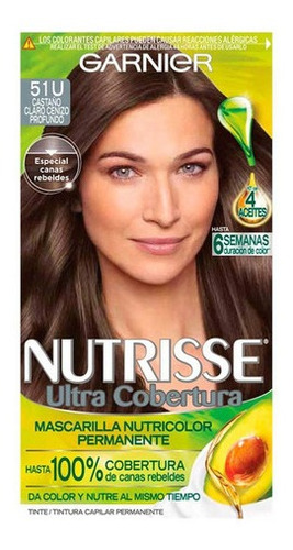 Kit Tinte Garnier  Nutrisse ultra cobertura Mascarilla nutricolor permanente tono 51u castaño claro cenizo profundo para cabello