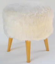 Comprar 2x Puffs Banquito Escandivo Piel Sintetica Tento Tanto Ø40cm Madera Natural