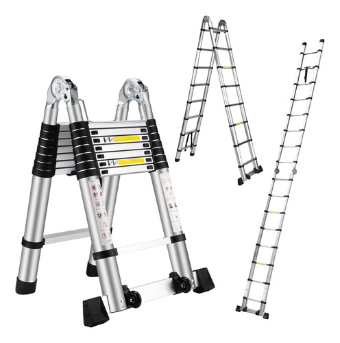 Wolec Escalera Telescopica Con Marco A De 16.5 Pies Con Rued