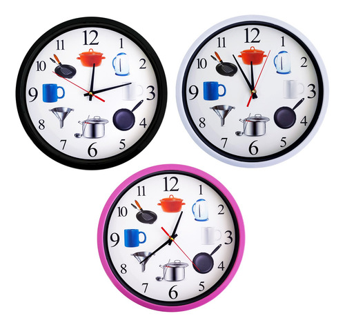 Reloj De Pared, Analógico 30 Cm, Diámetro, Cocina - 13360 Negro