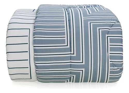 Acolchado Karsten 2 Plazas 200 Hilos Reversible Algodón Color Blanco Y Azul Diseño De La Tela Danton