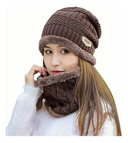 Conjunto Gorro Bufanda Frío Tejido Lana Unisex Moda