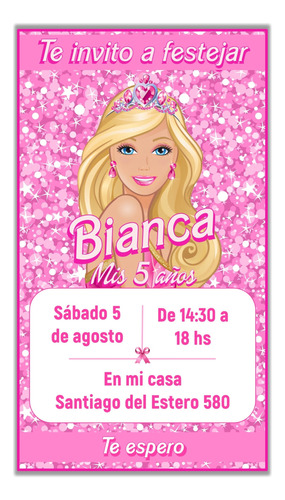 Invitación Tarjeta Digital Personalizada Barbie Princesa