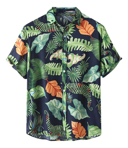 Camisa De Solapa Hawaiana Moderna Con Estampado Sin Posicion