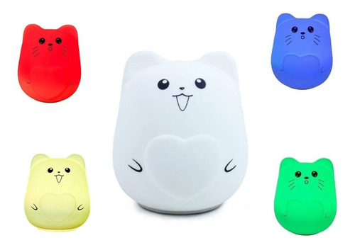 Lámpara Velador Luz Noche Infantil Gato Corazon Usb Silicona